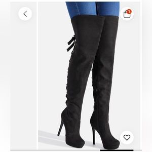 JustFab Janella WC heeled boots, black, size 7